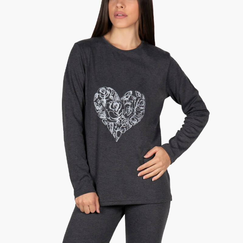 80-GRAY-FRONT3 Α.A UNDERWEAR Πυτζάμα Γυναικεία Plus Ιnterlock Γκρι - Image 1