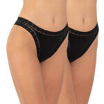 Α.A UNDERWEAR Κυλοτάκι Τάνγκα με λάστιχο Δαντέλα 2 τμχ Cotton - Modal Μαύρο