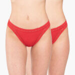 Α.A UNDERWEAR Κυλοτάκι Τάνγκα με λάστιχο Δαντέλα 2 τμχ Cotton - Modal Κόκκινο