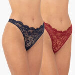 AA-UNDERWEAR String Κυλοτάκι Δαντέλα 2 τμχ Σκούρο Μπλε  Μπορντό