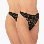 AA-UNDERWEAR String Δαντέλα Ψηλό Κυλοτάκι 2 τμχ Μαύρο