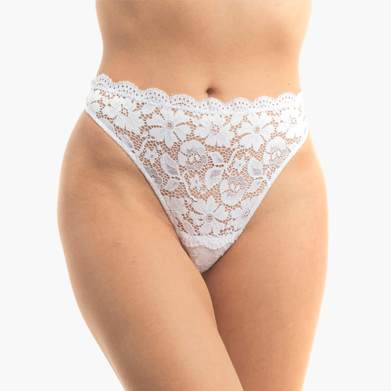535-STRING-WHITE-FRONT-MODEL-LOW AA-UNDERWEAR String Ψηλό Κυλοτάκι Δαντέλα Λευκό - Image 1