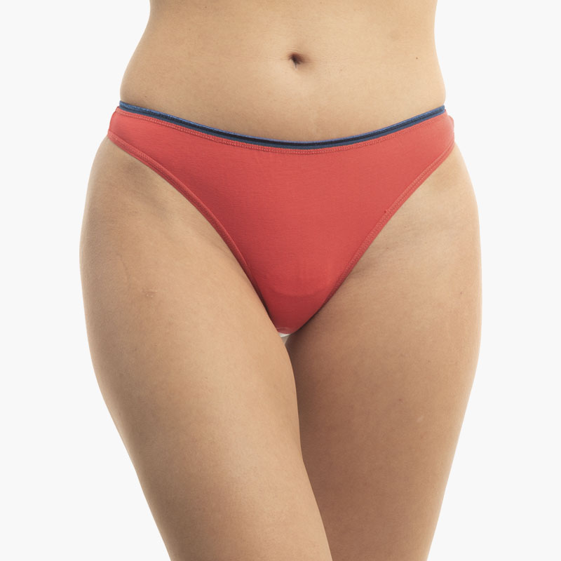 2026-CR-BLUE-FRONT-LOW A.A UNDERWEAR Κυλοτάκι String 90% Cotton Κοραλί με Μπλε λάστιχο - Image 1