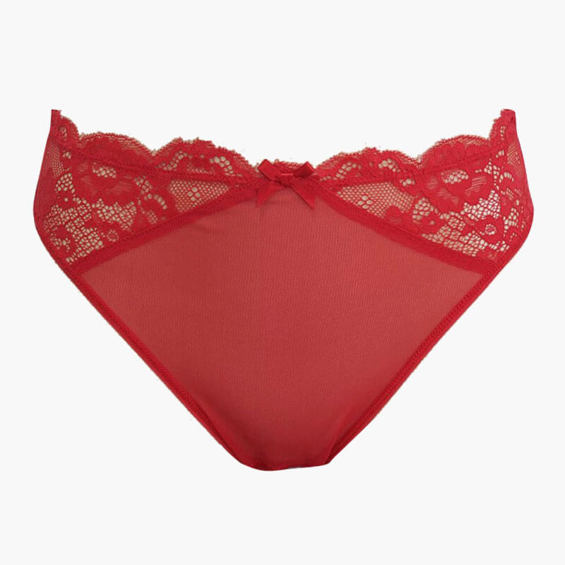 514-RED-FRONT-LOW AA-UNDERWEAR Κιλοτάκι Ψηλό με Τούλι και Δαντέλα, Κόκκινο - Image 1