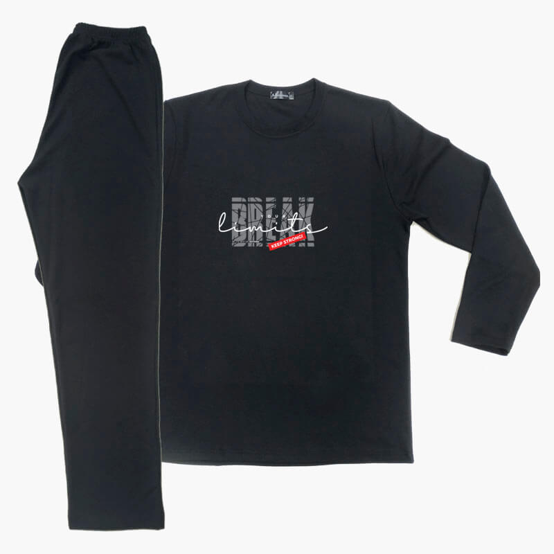 76-MEN-BREAK-PITZAMA-BLACK-LOW AA UNDERWEAR Πυτζάμα Ανδρική Interlock Μαύρη με Σχέδιο Break - Image 1
