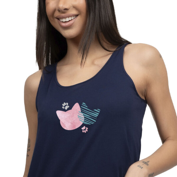 A.A UNDERWEAR Πιτζάμα Γυναικεία 100% Cotton Μπλε Meow