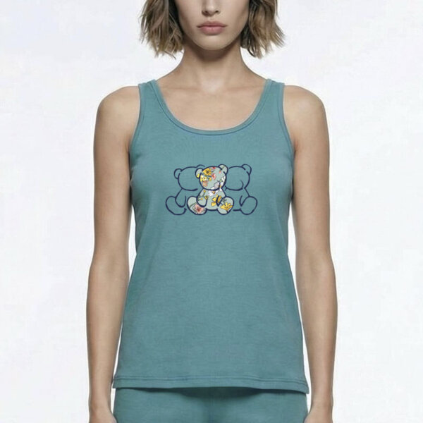 A.A UNDERWEAR Πιτζάμα Γυναικεία 100% Cotton Τυρκουάζ Bear
